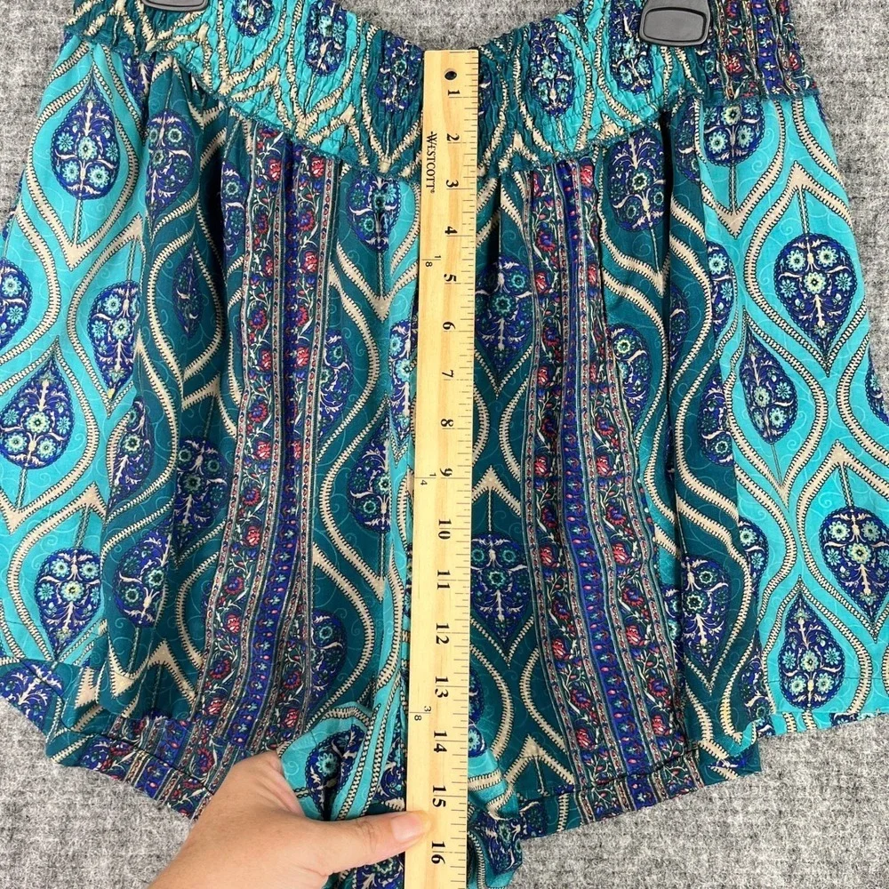 Earthbound Trading Shorts Size L Teal Blue Smocked Waist Boho Festival‎ Peacock
